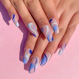 24Pcs/Set Blue Sky White Cloud Pattern Design False Nail French Stiletto Full Cover Fake Nails Glue DIY Manicure Nail Art Tools2022513