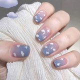 24Pcs/Set Blue Sky White Cloud Pattern Design False Nail French Stiletto Full Cover Fake Nails Glue DIY Manicure Nail Art Tools2022513