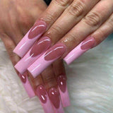 Xpoko 24pcs Nude Pink Long French Fake Nails Extra Rhinestone Decal Bride Wedding Ballerina Coffin Nail Decoration Tips Press on Nails-1