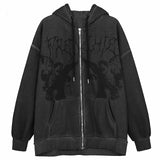 Women Hip Hop Streetwear Hooded Jacket Angel Dark Print Jacket Coat Harajuku Cotton Autumn Punk Winter Jacket Outwear Zipp