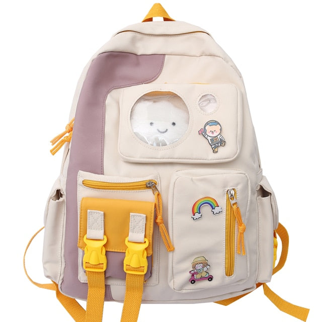 Waterproof Girl Harajuku Backpack Kawaii Nylon Women Cute School Bag Lady College Student Backpack Pin Badge Female Book Bag New