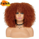 Short Hair Afro Kinky Curly Wigs With Bangs For Black Women African Synthetic Ombre Glueless Cosplay Wigs High Temperature Felek