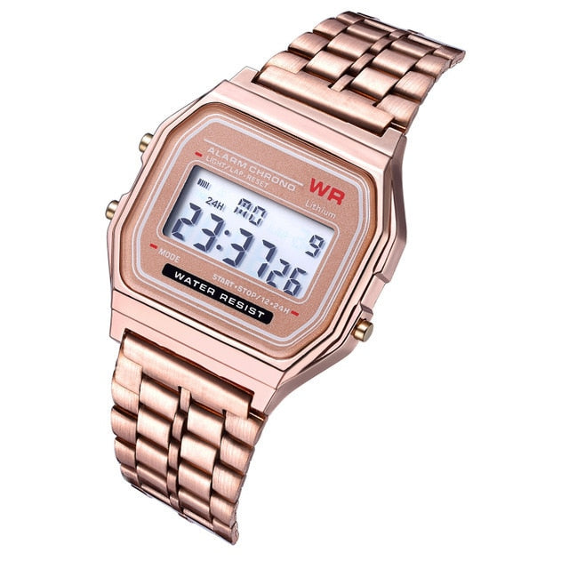 F91W Steel Strap Watche Luxury Rose Gold Watch Women Men Business Clock Multifunction LED Sports Digital Men Erkek Reloj Relogio