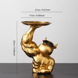 Home Decor Abstract Muscle Cow Figurine With Tray Desk Storage Statue TV Cabinet Ornaments Sculpture Home Room Decoration Gifts