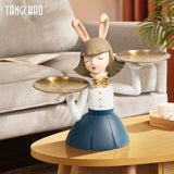 Pretty Girl Statue Table Decoration Fashion Sculpture Figurine With Tray Desk Storage Statue Multifunction Home Room Decor Gifts