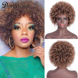 Doris Beauty Puff Afro Kinky Curly Wig Fluffy Wig with Bangs Short Hair Synthetic Wigs For Black Women Cosplay Wig Brown Blonde