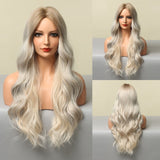 Ombre Blonde White Highlight Long Wave Wigs Middle Part Synthetic Wigs for Women Heat Resistant Party Cospaly Wig