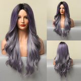 Ombre Blonde White Highlight Long Wave Wigs Middle Part Synthetic Wigs for Women Heat Resistant Party Cospaly Wig