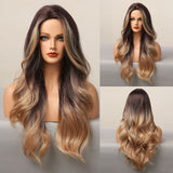 Ombre Blonde White Highlight Long Wave Wigs Middle Part Synthetic Wigs for Women Heat Resistant Party Cospaly Wig