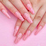 Detachable Almond Pink And White False Nails Wavy Style Stiletto Fake Nails Ballerina Coffin Full Cover Manicure Tool 24Pcs/Box