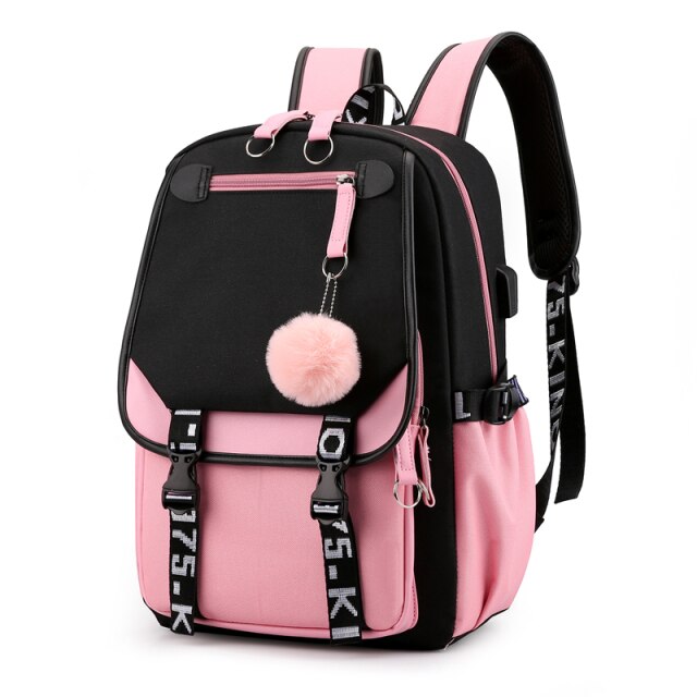 School Bags for Teenage Girls Large Usb Student Backpack Women Fashion Nylon Black Bagpack Big Back Pack