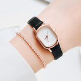 Women's Fashion Black Small Watches Vintage Leather Ladies Wrist Watches Simple Oval Dial Dress Retro Female Quartz Wristwatches