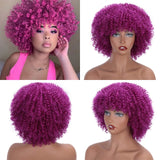 Doris Beauty Puff Afro Kinky Curly Wig Fluffy Wig with Bangs Short Hair Synthetic Wigs For Black Women Cosplay Wig Brown Blonde