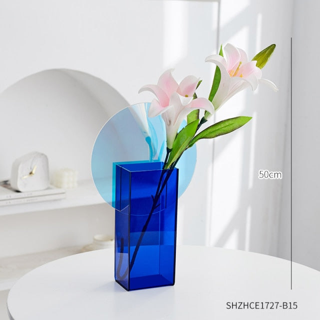Creative Acrylic Vases Rainbow Color Floral Container Decorative Shop Design Wedding Party Home Office Decoration Modern Decor