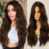 Xpoko Long Middle Part Wave Hair Wig for Women Fashion Fluffy Brown Blonde Cosplay Natural Wavy Heat Resistant Synthetic Wigs