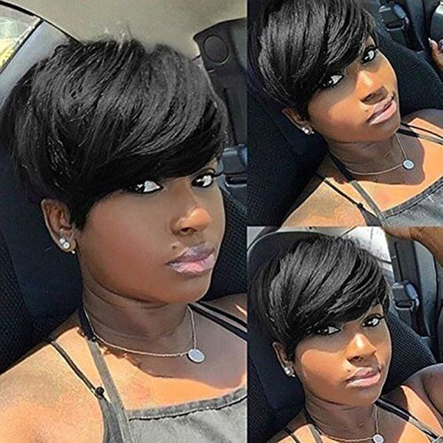 Xpoko Short Straight  African American Wig  Heat Resistant Synthetic Hair  for Women