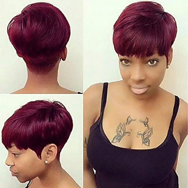 Xpoko Short Straight  African American Wig  Heat Resistant Synthetic Hair  for Women1014