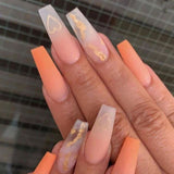 Detachable Heart Long Coffin False Nails Wearable Orange love gradient Ballerina Fake Nails Full Cover Nail Tips Press On Nails2022513