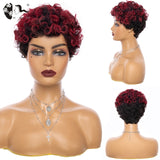 Afro Kinky Hair Wig  Short Natural Curly Glueless Blend Human Wigs Pixie Cut Wig Ombre Short Machine Made Human Hair Blend Wig