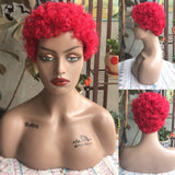 Afro Kinky Hair Wig  Short Natural Curly Glueless Blend Human Wigs Pixie Cut Wig Ombre Short Machine Made Human Hair Blend Wig