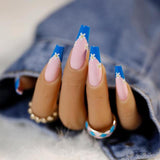 Xpoko 24pcs Nude Pink Long French Fake Nails Extra Rhinestone Decal Bride Wedding Ballerina Coffin Nail Decoration Tips Press on Nails1014