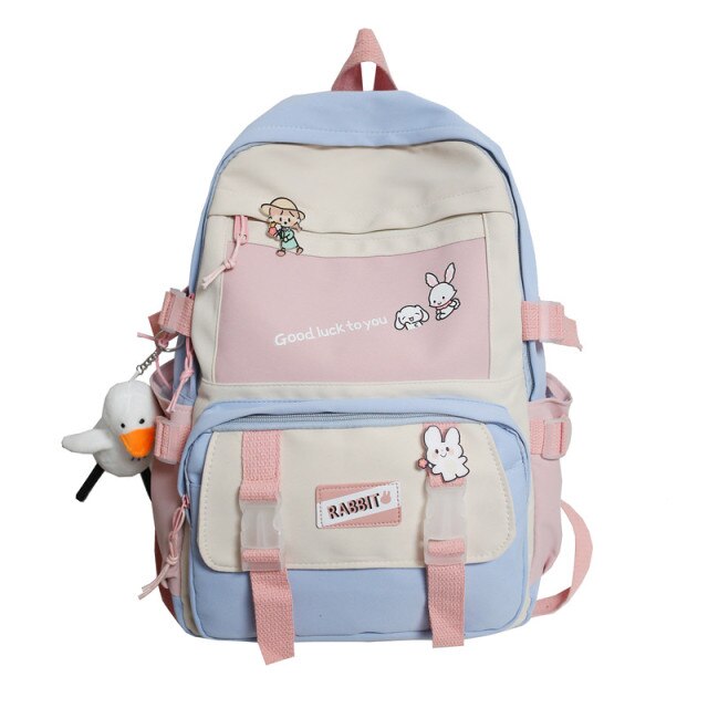 Contrast Color Large Capacity Kawaii Rainbow Badge Waterproof Nylon Letters Girls School Backpack Female Shoulders Bags New