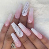 24pcs/Box Marble Line Long Coffin False Nails Ballerina Manicure Tool Press On Nails Full Cover Nail Tips Artificial Detachable