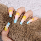 Detachable Heart Long Coffin False Nails Wearable Orange love gradient Ballerina Fake Nails Full Cover Nail Tips Press On Nails2022513