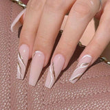 Xpoko 24pcs/Box fake nail with design Detachable Pink Cloud Coffin False Nails Wearable Ballerina Fake Nails Full Cover Nail Tips
