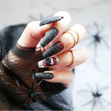 Xpoko 24pc/Box press on nails halloween Dark black Punk Ghost head tip nail pre design acrylic nail tip Full Cover Fake Nail