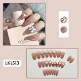 24pcs/Set Long Coffin Fake Nails Cute Wine Red Heart Bowknot Decal Wedding Bride Ballerina Nail Art Tips with Glue Faux Ongles