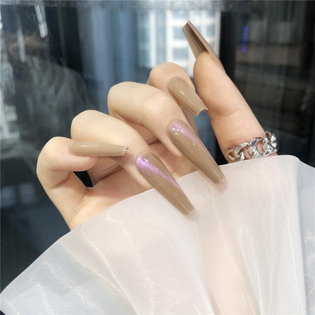 24pcs/box Cat Eye Phototherapy Nail Patch Wearable Fake Nail Short False Nail Wedding For Winter Autumn wearable full cover2022525