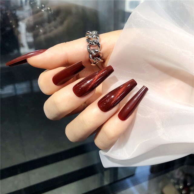 24pcs/box Cat Eye Phototherapy Nail Patch Wearable Fake Nail Short False Nail Wedding For Winter Autumn wearable full cover2022525