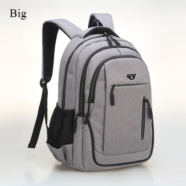 Big Capacity Men Backpack Laptop 15.6 Oxford Gray Solid High School Bags Teen College Student Back Pack Multifunctional Bagpack