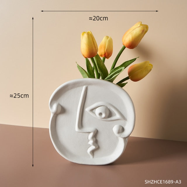 Nordic Home Decor Ceramic Vase for Flowers Ins Human Face Design Living Room Decor Home Vase Pot for Dried Flower White Vase