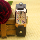 Cow Leather Strap Color Digital Rectangle Watch Women Bracelet Watches Female Bronze Quartz Watch Student Leisure Watch