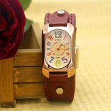 Cow Leather Strap Color Digital Rectangle Watch Women Bracelet Watches Female Bronze Quartz Watch Student Leisure Watch