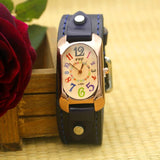 Cow Leather Strap Color Digital Rectangle Watch Women Bracelet Watches Female Bronze Quartz Watch Student Leisure Watch