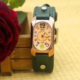 Cow Leather Strap Color Digital Rectangle Watch Women Bracelet Watches Female Bronze Quartz Watch Student Leisure Watch