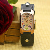 Cow Leather Strap Color Digital Rectangle Watch Women Bracelet Watches Female Bronze Quartz Watch Student Leisure Watch