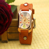 Cow Leather Strap Color Digital Rectangle Watch Women Bracelet Watches Female Bronze Quartz Watch Student Leisure Watch