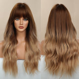 Long Ombre Brown Blonde Loose Wave Synthetic Wigs with Bangs for White Black Women Cosplay Natural Hair Heat Resistant