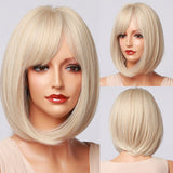 Blonde White Black Ombre Bob Synthetic Wigs for Women Straight Hair Wigs Cosplay Party Wig with bangs Heat Resistant