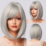 Blonde White Black Ombre Bob Synthetic Wigs for Women Straight Hair Wigs Cosplay Party Wig with bangs Heat Resistant