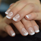 Xpoko Summer Short Natural Nude White French Nail Tips False Fake Nails Gel Press on Ultra Easy Wear for Home Office Wear