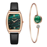 New stock! ! Women Watches Fashion Square Ladies Quartz Watch Bracelet Set Green Dial Simple Rose Gold Mesh Luxury Women Watches