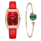 New stock! ! Women Watches Fashion Square Ladies Quartz Watch Bracelet Set Green Dial Simple Rose Gold Mesh Luxury Women Watches