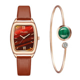 New stock! ! Women Watches Fashion Square Ladies Quartz Watch Bracelet Set Green Dial Simple Rose Gold Mesh Luxury Women Watches