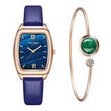New stock! ! Women Watches Fashion Square Ladies Quartz Watch Bracelet Set Green Dial Simple Rose Gold Mesh Luxury Women Watches