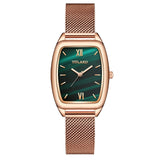 New stock! ! Women Watches Fashion Square Ladies Quartz Watch Bracelet Set Green Dial Simple Rose Gold Mesh Luxury Women Watches